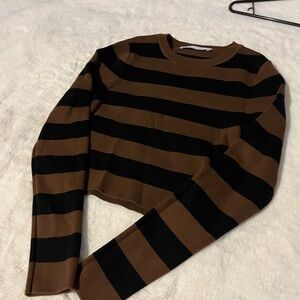 Zara Brown and Black Striped Long Sleeve Tee